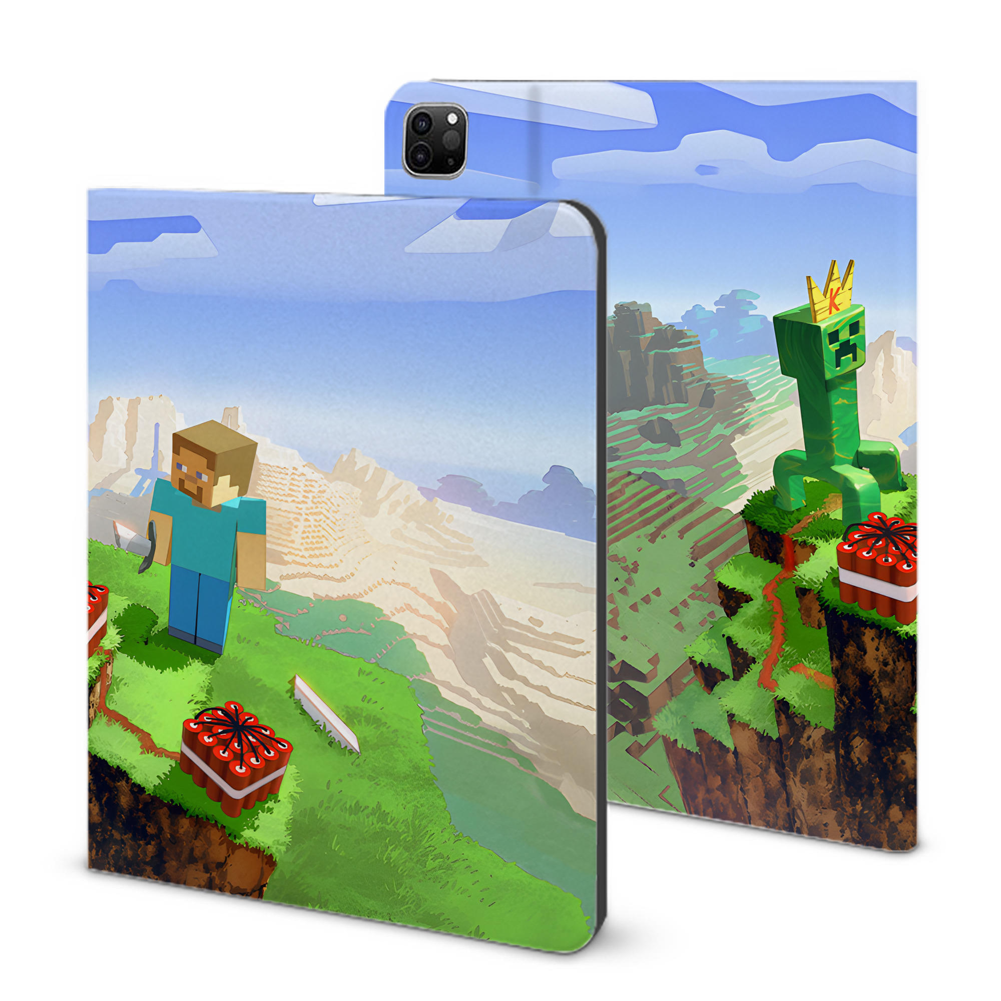 （画像用） マインクラフト ブロックの世界 Minecraft MC Block world IPad ケース ブック型 PUレザー TPU 耐衝撃 軽量 薄型 ペン収納なし 全面保護 IPad 各モデル対応